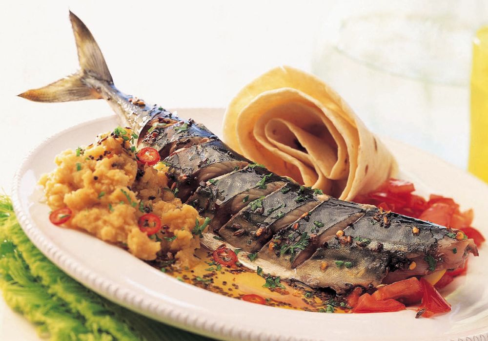 Grilled Mackerel with Spicy Dhal from The Lentil Cookbook by Ghillie Basan