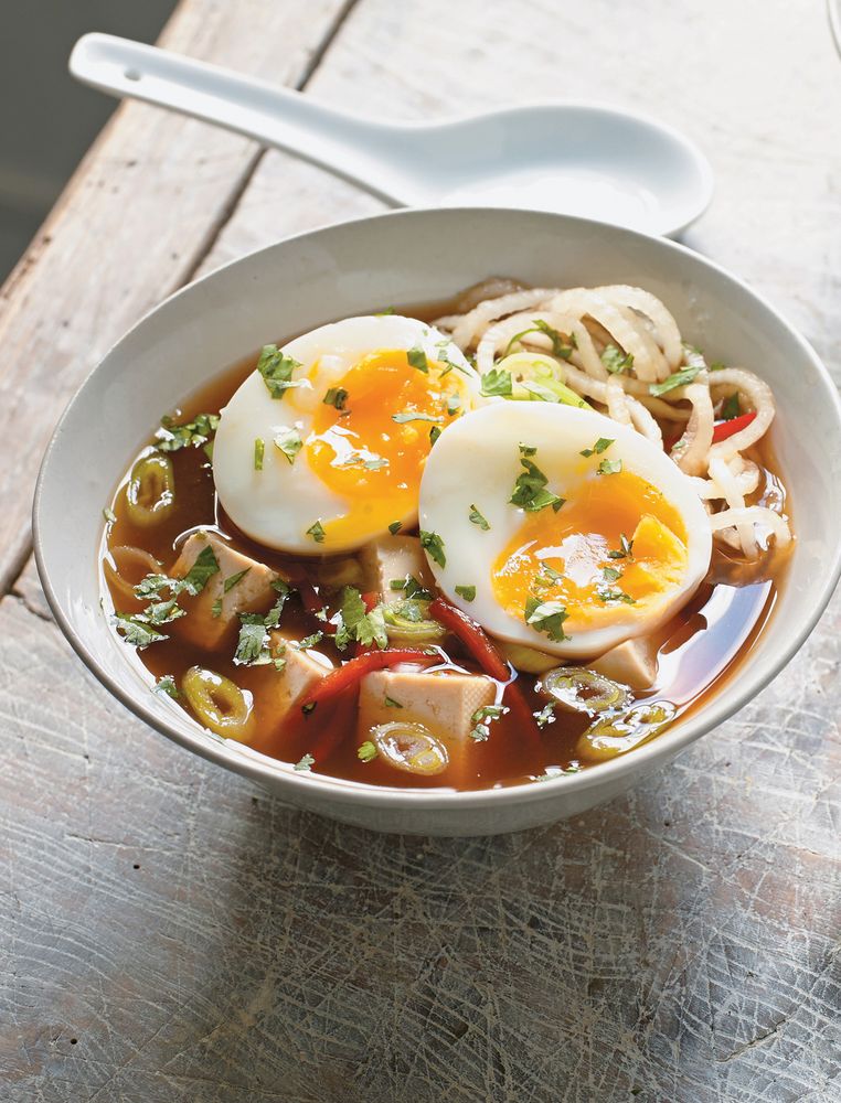Tofu with spiralized mooli noodles from The Tofu Cookbook by Becky Johnson