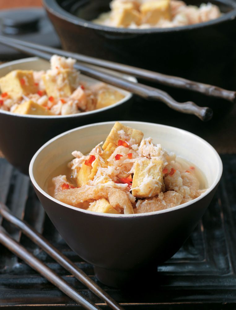 Braised tofu with crab from The Tofu Cookbook by Becky Johnson