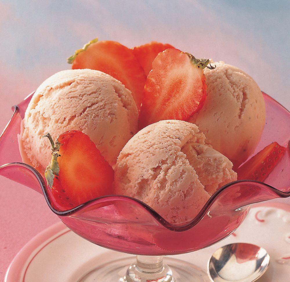 Strawberry and vanilla tofu ice from The Tofu Cookbook by Becky Johnson