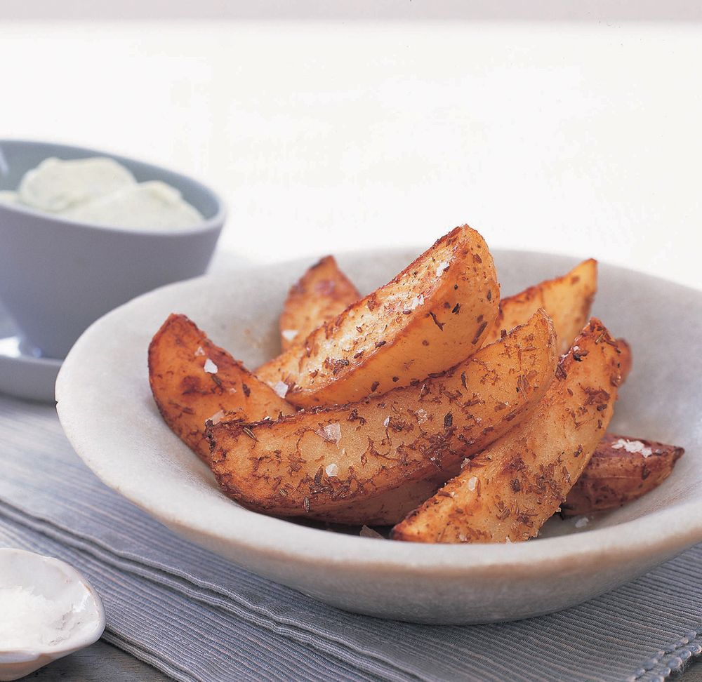 Potato wedges with tofu dip from The Tofu Cookbook by Becky Johnson