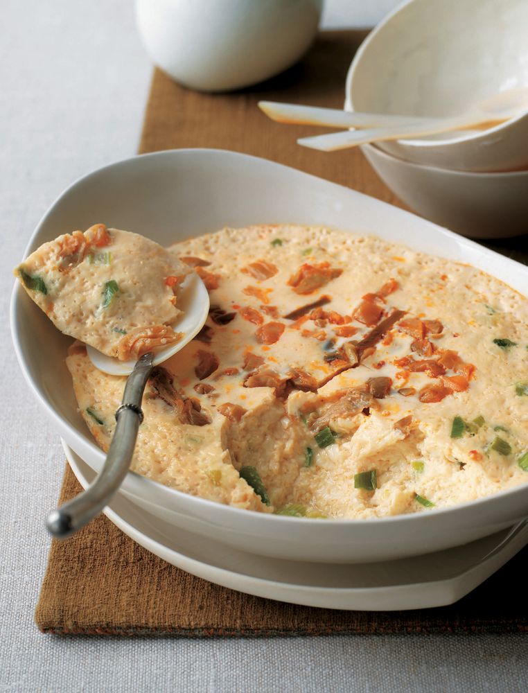 Steamed egg and tofu custard from The Tofu Cookbook by Becky Johnson