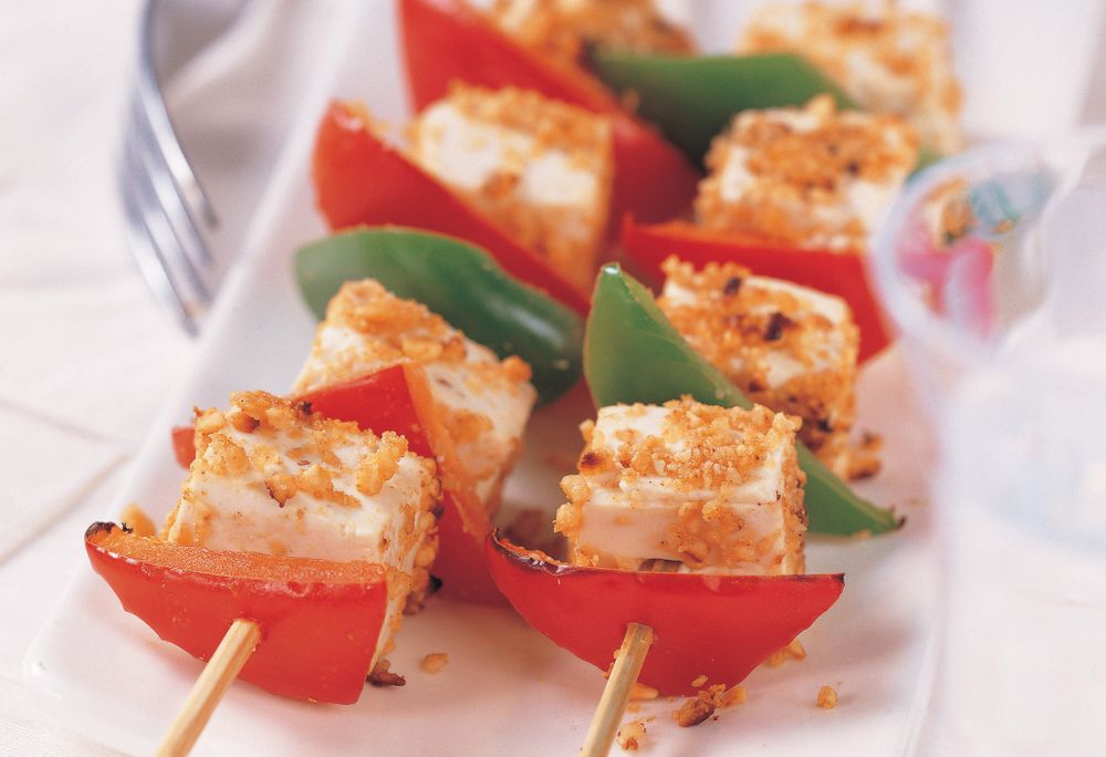 Tofu and pepper kebabs from The Tofu Cookbook by Becky Johnson