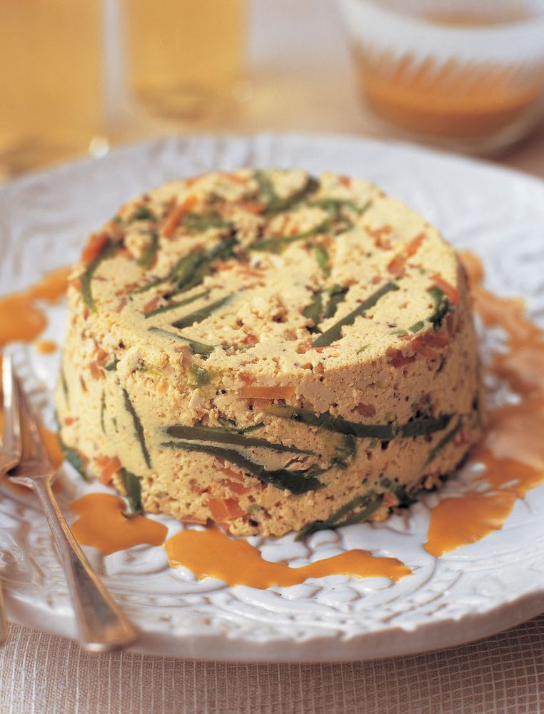 Vegetable and tofu cake with mustard dip from The Tofu Cookbook by Becky Johnson