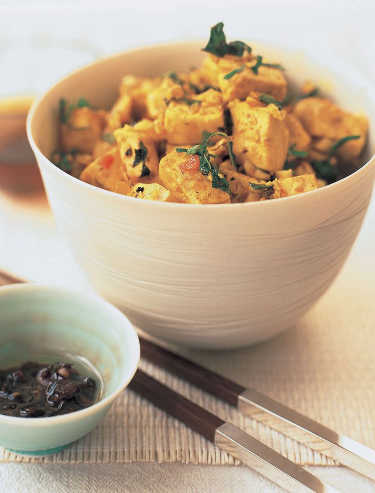 Tofu with lemon grass, basil and peanuts from The Tofu Cookbook by Becky Johnson