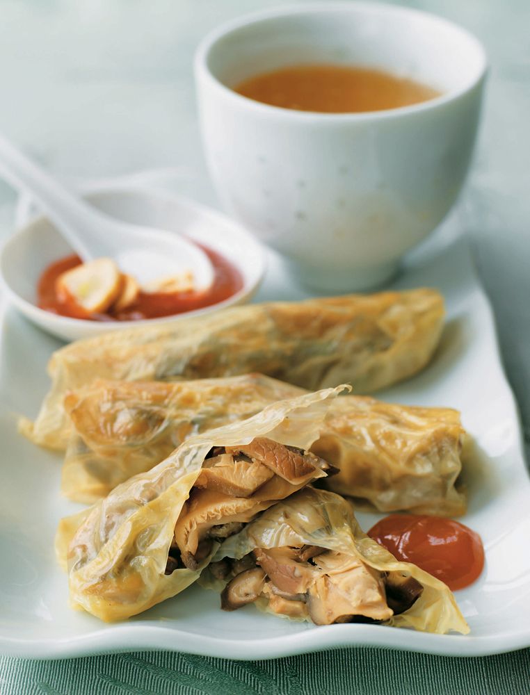 Mushrooms with bean curd skins from The Tofu Cookbook by Becky Johnson