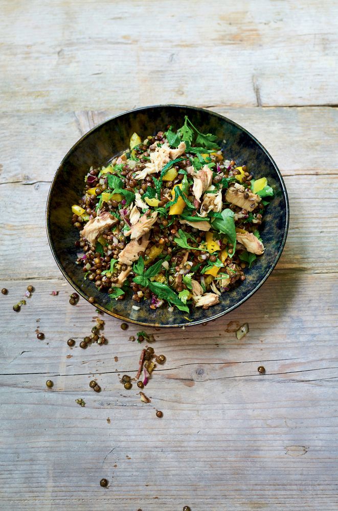 Smoked Mackerel Lentil Salad from The Tinned Fish Cookbook: Easy-To-Make Meals from Ocean to Plate b