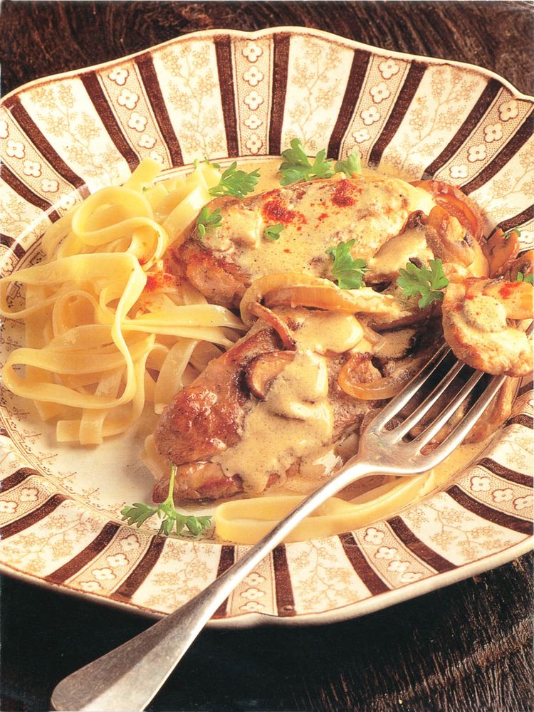 Pork Stroganoff from Two Fat Ladies: Gastronomic Adventures (with Motorbike and Sidecar) by Jennifer