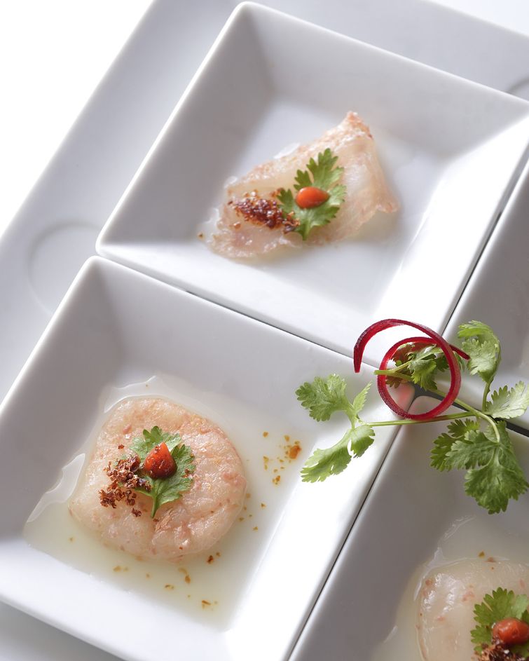Tiradito with KombuMarinated Flounder and Scallop from Umami The