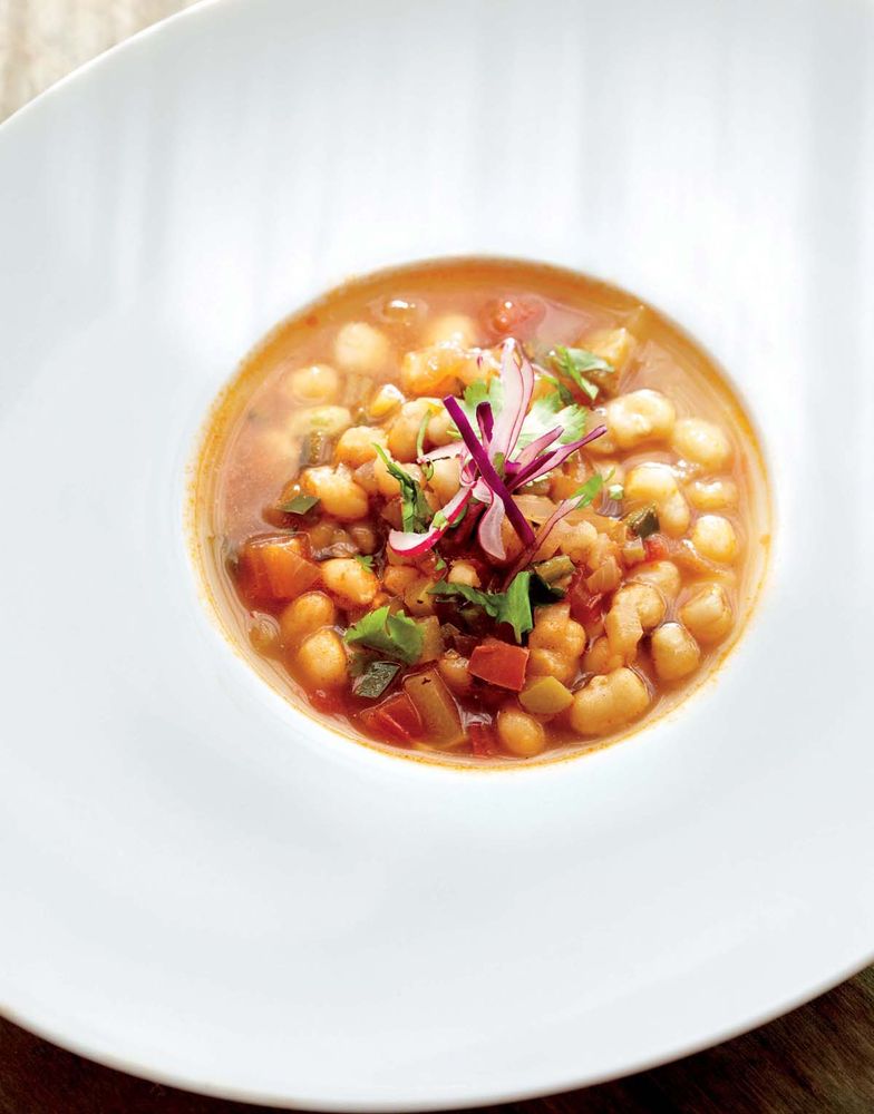 Posole with Chayote and Poblano Peppers from Vedge by Rich Landau and Kate Jacoby