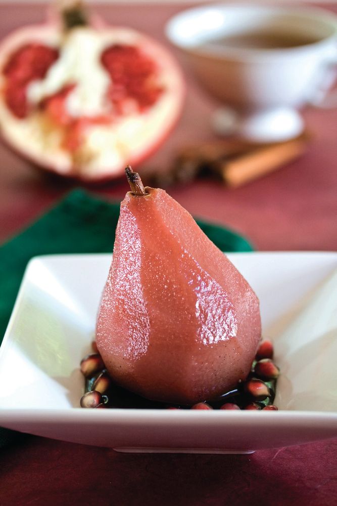 Chai-Spiced Pomegranate Pears from Vegan Desserts by Hannah Kaminsky