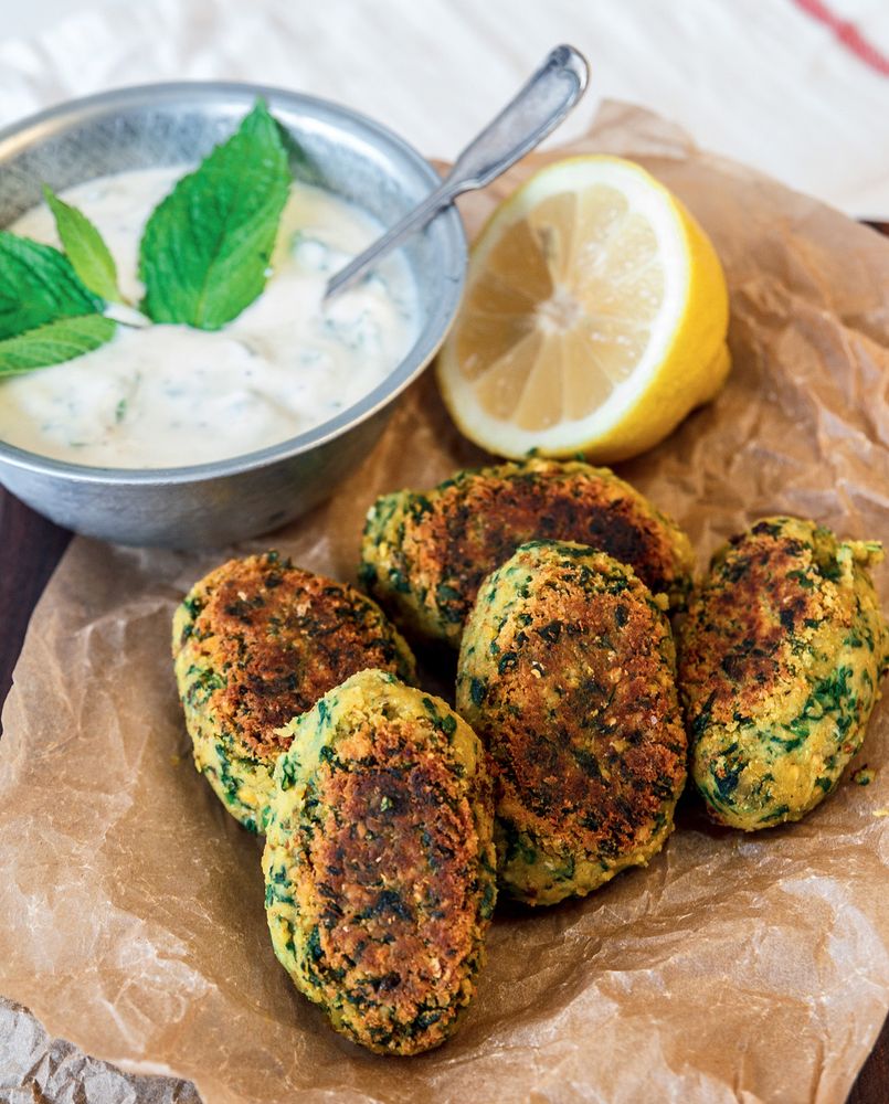 Spinach Falafel with Minted Soy Yogurt from Vegan Everything: 100 Easy Recipes for Any Craving... From Bagels to Burgers, Tacos to Ramen by Nadine Horn and Jörg Mayer