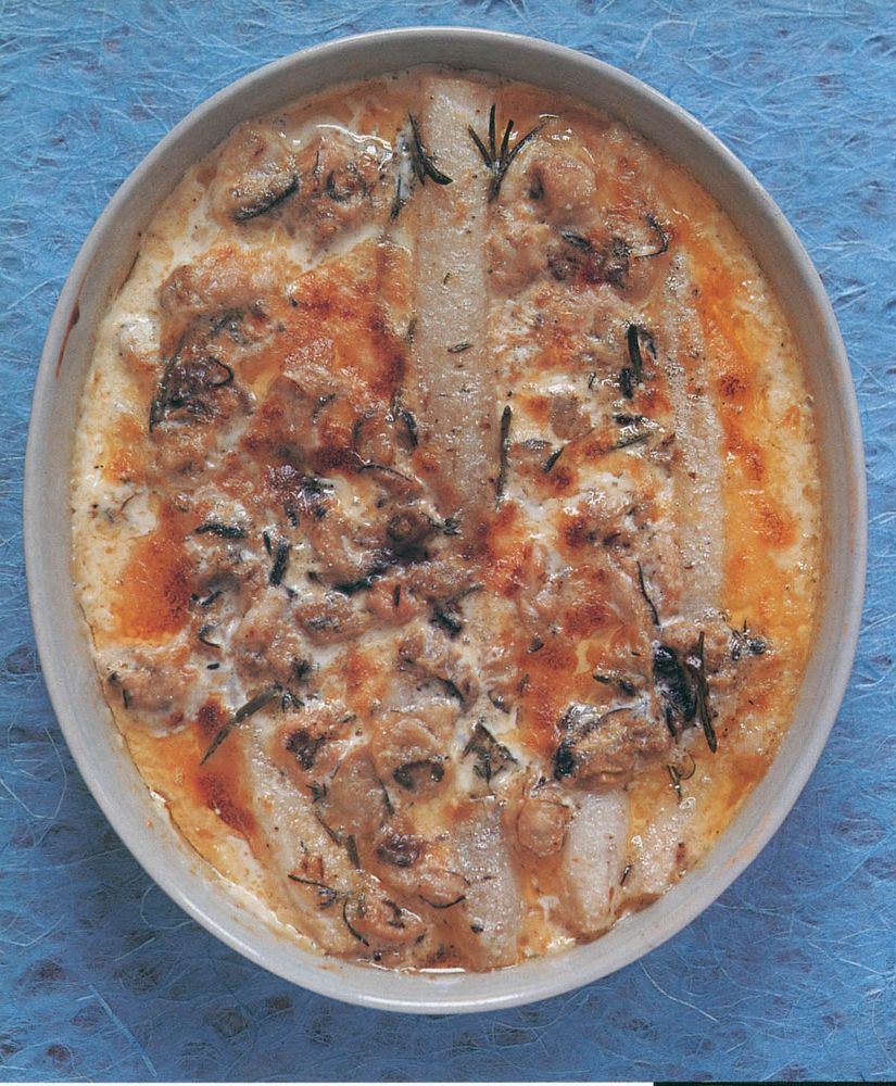 Salsify and anchovy gratin with oysters from Vegetables The new food