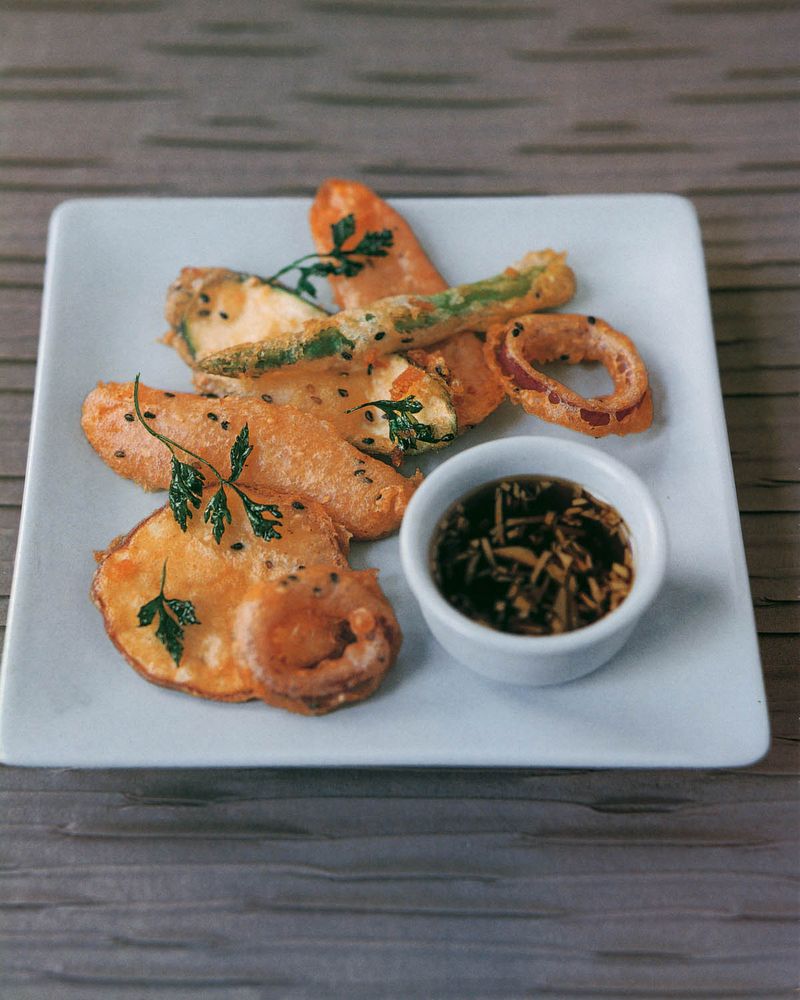 Beerbattered vegetables with ginger soy dipping sauce from Vegetables