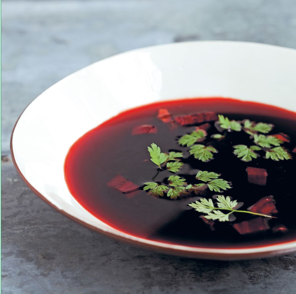 Beetroot and porcini broth from Vegetarian by Alice Hart