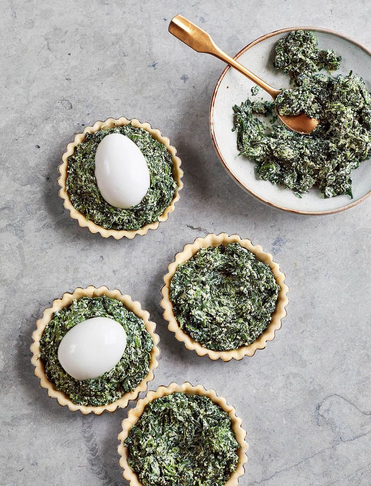 Mini Spinach, Ricotta and Egg Pies from The Vegetarian Kitchen by Prue