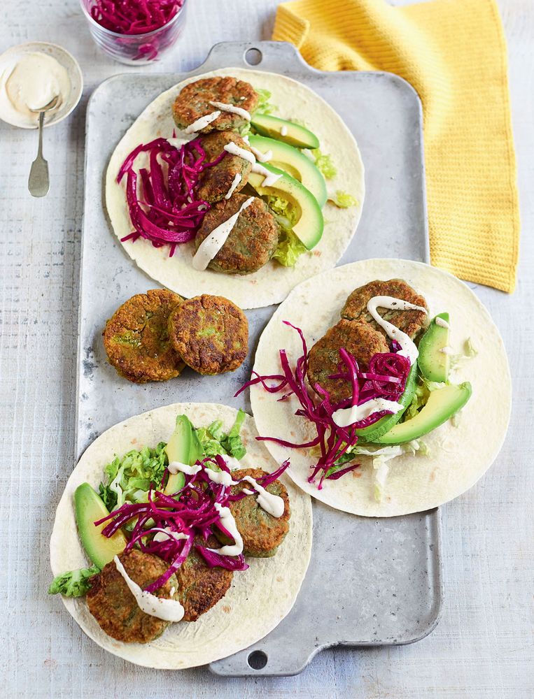 Harissa Falafel Wraps with Quick-Pickled Cabbage from The Vegetarian ...